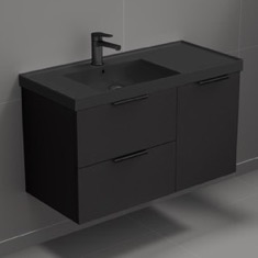 Black Bathroom Vanity, Wall Mounted, Modern, 36 inch
